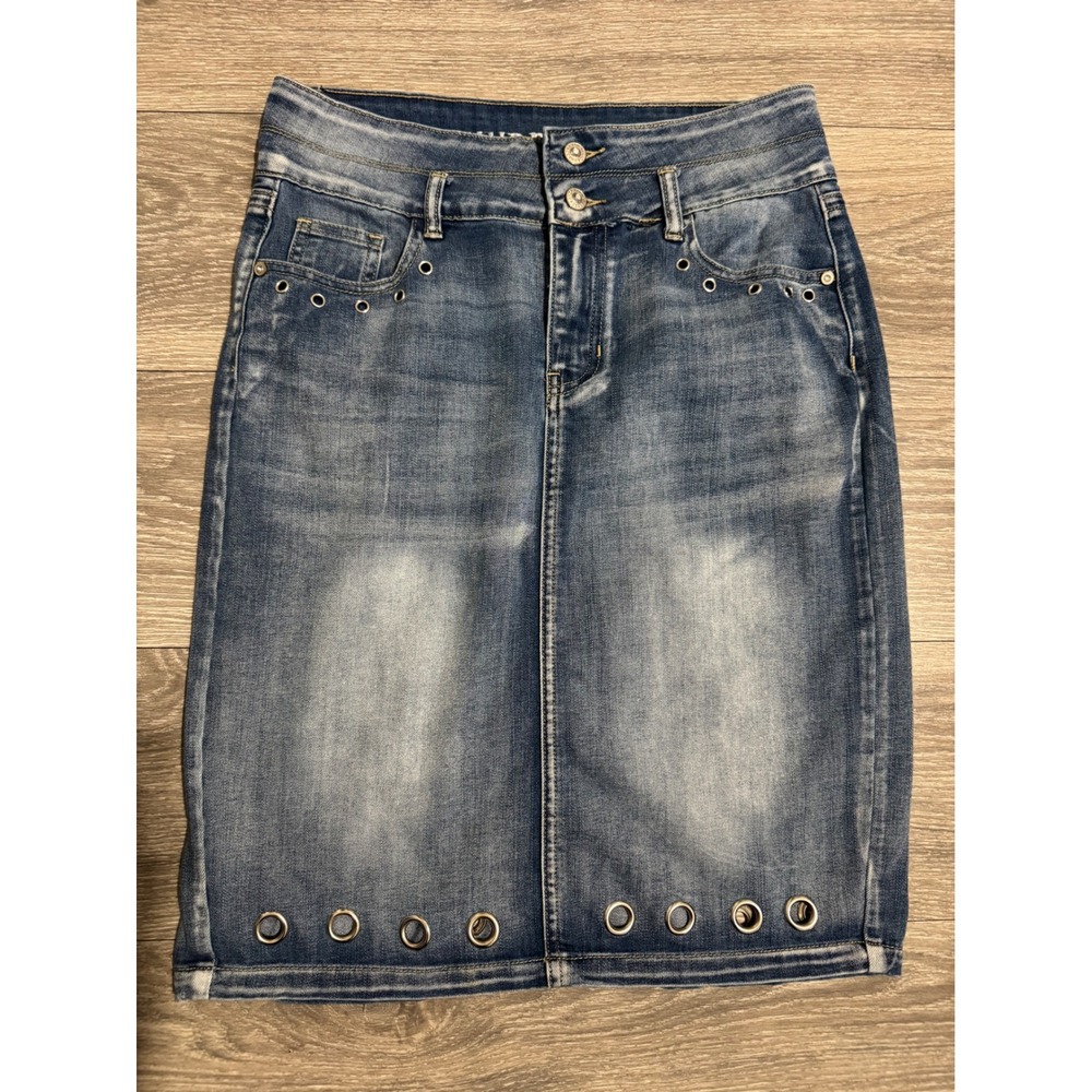 Hydraulic Nolita Curvy Skirt Size M Medium Wash Denim Grommet Pencil Blue Y2K